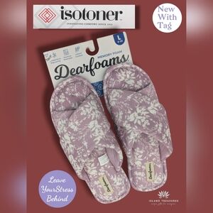 NWT Dearfoams Size L 9-10 Purple Floral Plush Memory Foam Slipper Indoor|Outdoor